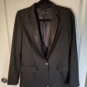 Zara Woman's Blazer with shoulder pads (Satin effect) Tuxedo Jacket Style